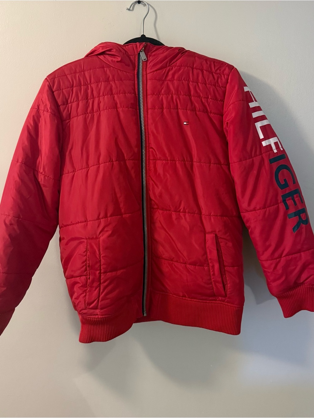 Tommy Hilfiger Bright Red Quilted Hooded Bomber